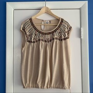 Anthropologie sleeveless cotton embroidered blouse